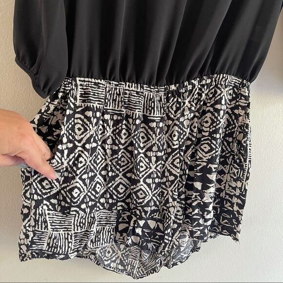 Y2K 90s Casual Romper Slit Open Back Size S Pockets Black White 3/4 Sleeves - Picture 4 of 9